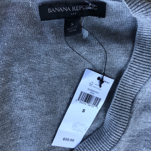 BANANA REPUBLIC V-Neck Grey Light Pullover Sweater - Picture 6 of 9